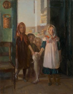 Anna Ancher - Skagener Kinder tragen einen Dorsch herein
