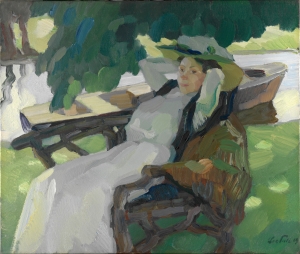 Impressionismus im Norden, Leo Putz, Frau auf der Gartenbank, um 1910, Niedersächsisches Landesmuseum Hannover